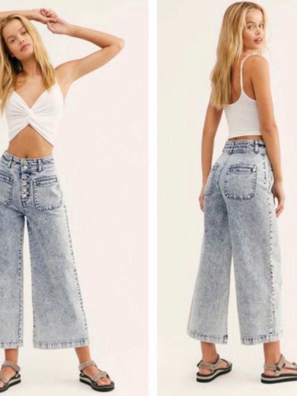 Free People Acid Wash Collette wide leg jeans button fly sz 27 4 S